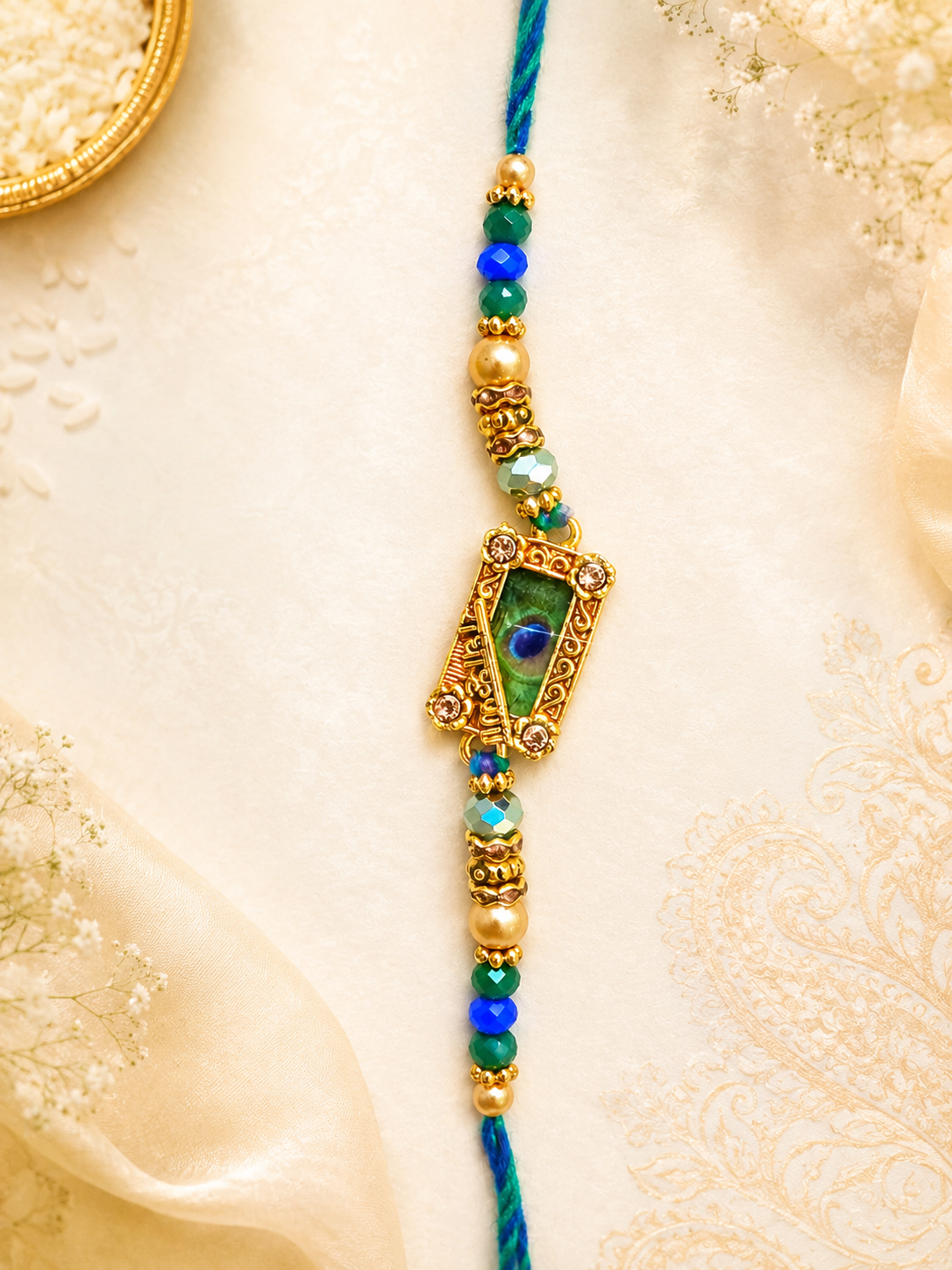 Radhe Krishna Peacock Feather Rakhi