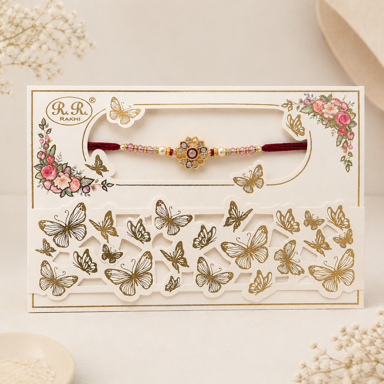 Red Butterfly Card Rakhi