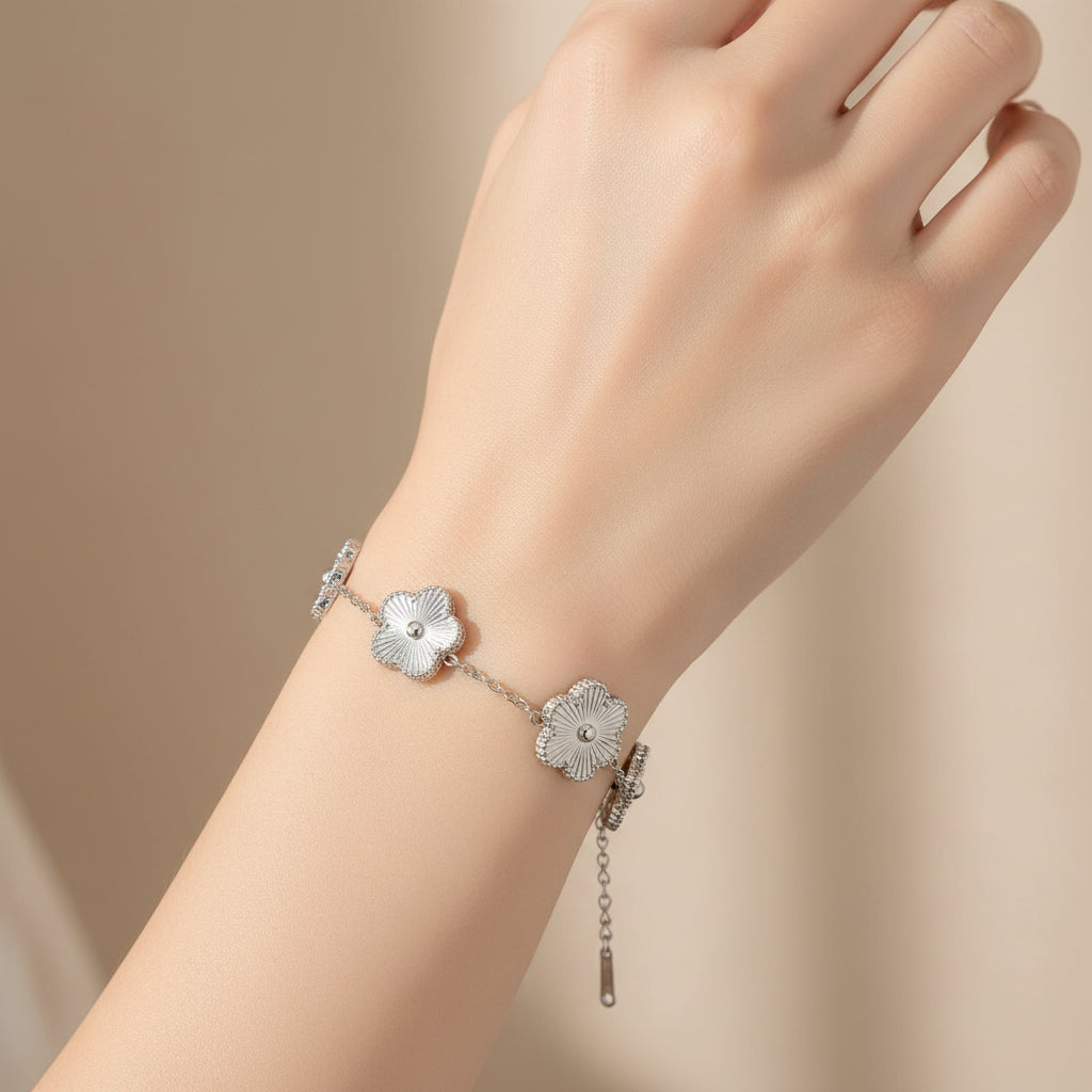 Silver Floral Charm Bracelet