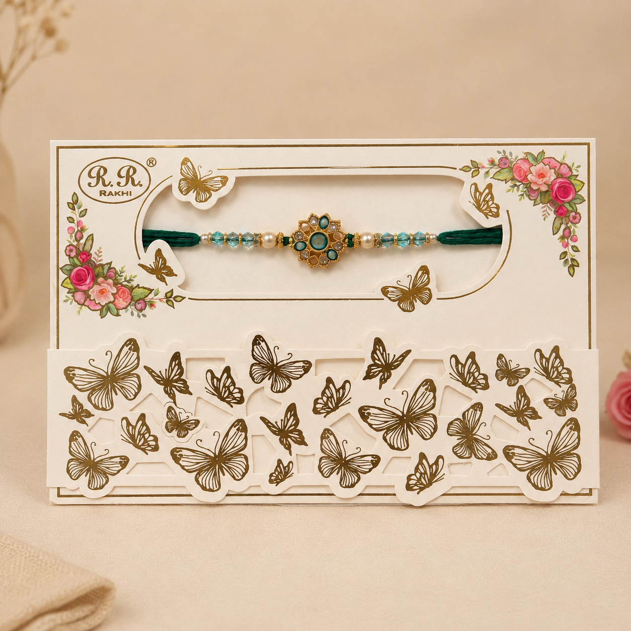 Green Butterfly Card Rakhi