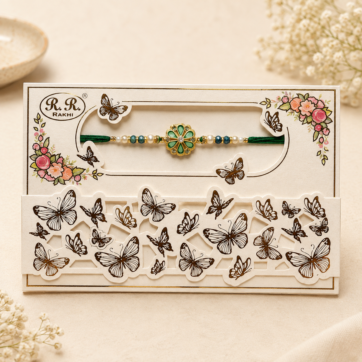 Green Floral Designer Rakhi