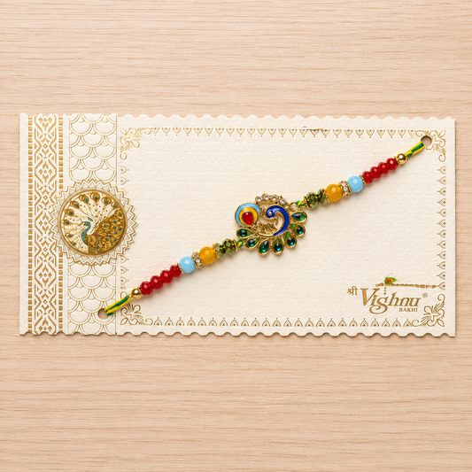 Peacock Designer Rakhi with Multicolor Beads
