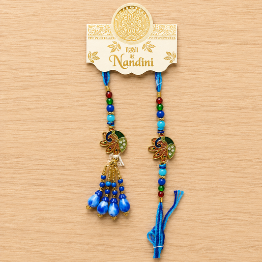 Handcrafted Peacock Couple Rakhi Set | Bhaiya Bhabhi Rakhi with Lumba