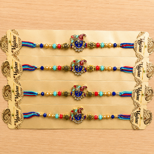 Bal Krishna Designer Rakhi with Multicolor Beads