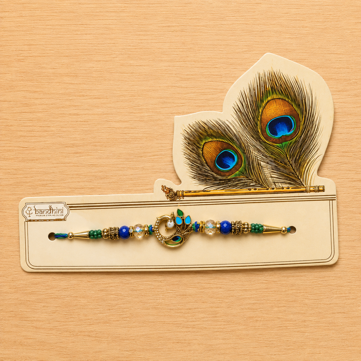 Designer Peacock Feather Rakhi with Premium Decorative Beads