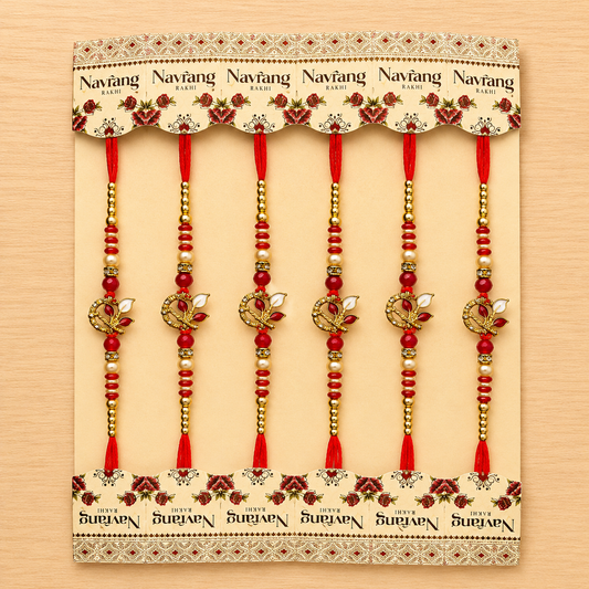 Handcrafted Red & Gold Designer Rakhi with Pearl Beads