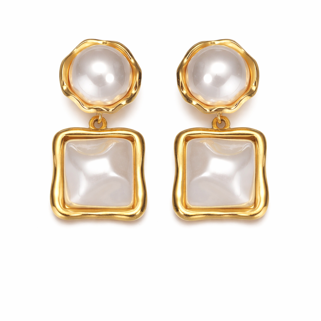 Pearl Square Drop Earrings