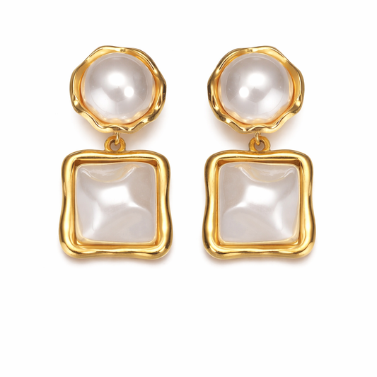 Pearl Square Drop Earrings