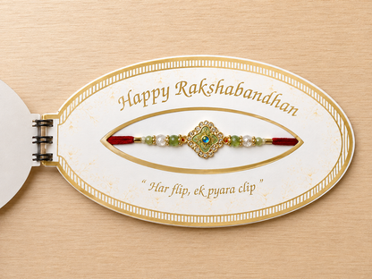 Traditional Red Gemstone Rakhi with Pearl Beads