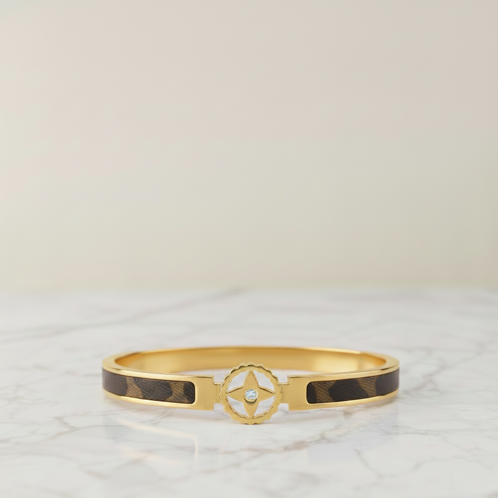 LV-Inspired Motif Gold-Plated Luxury Bangle