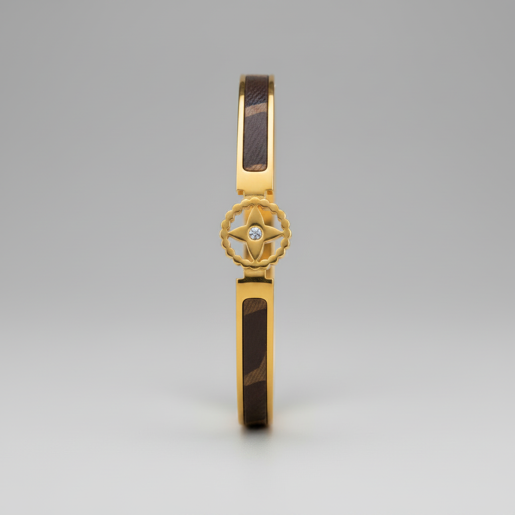 LV-Inspired Motif Gold-Plated Luxury Bangle