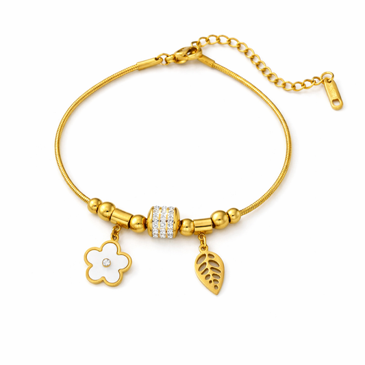 Floral Charm Snake Chain Bracelet