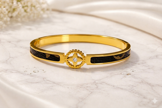 LV-Inspired Motif Gold-Plated Luxury Bangle
