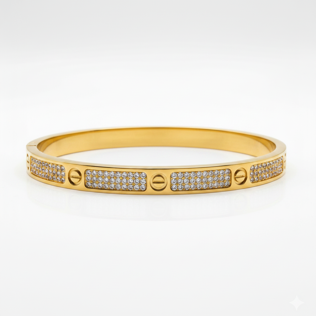 Cartier-Inspired Zircon Screw Motif Bangle