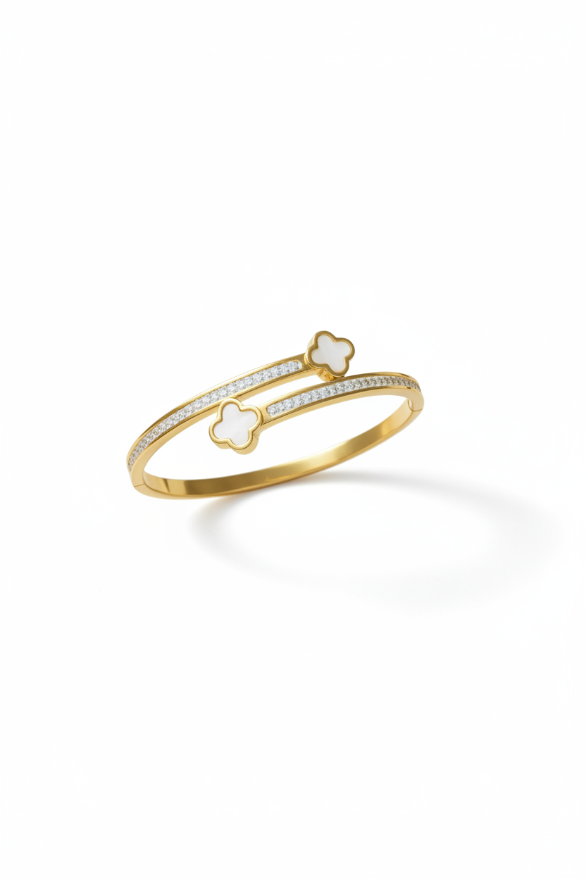 Open Cuff Four Leaf Clover Zircon Bangle