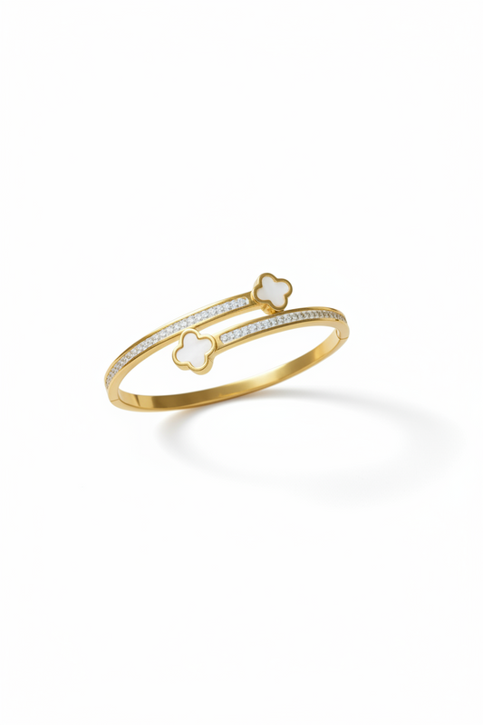 Open Cuff Four Leaf Clover Zircon Bangle