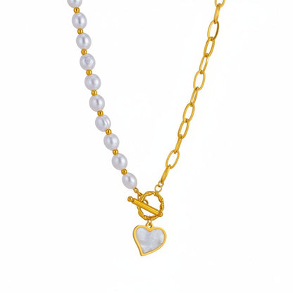 Pearl Heart Toggle Charm Necklace