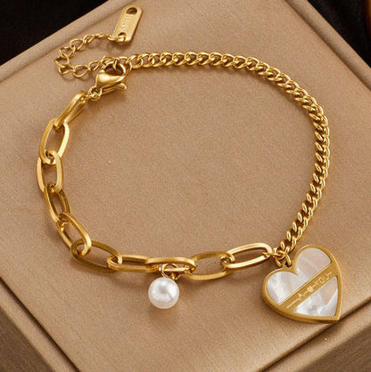 Pearl Heart Charm Bracelet