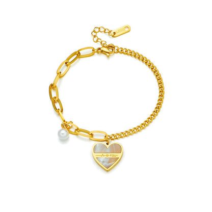 Pearl Heart Charm Bracelet