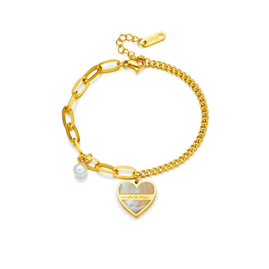 Pearl Heart Charm Bracelet