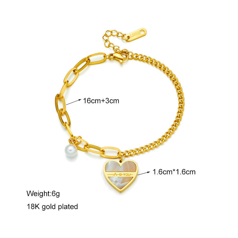 Pearl Heart Charm Bracelet