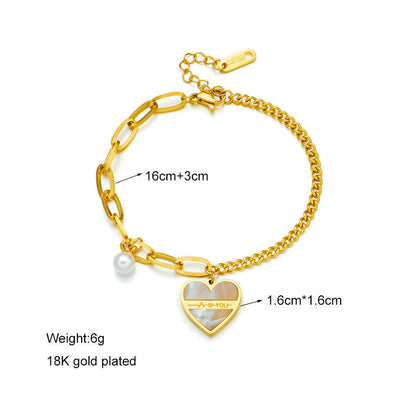 Pearl Heart Charm Bracelet