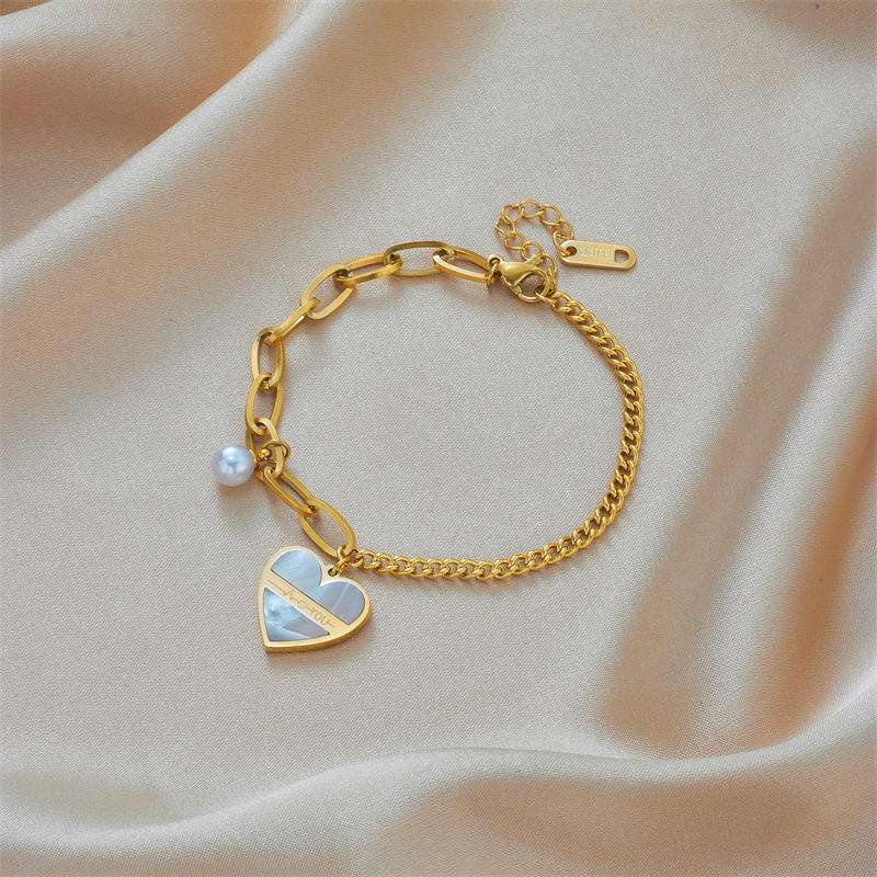 Pearl Heart Charm Bracelet