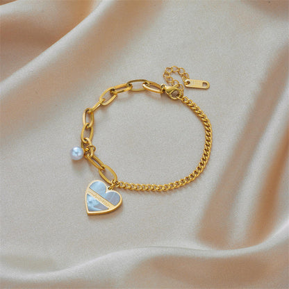 Pearl Heart Charm Bracelet