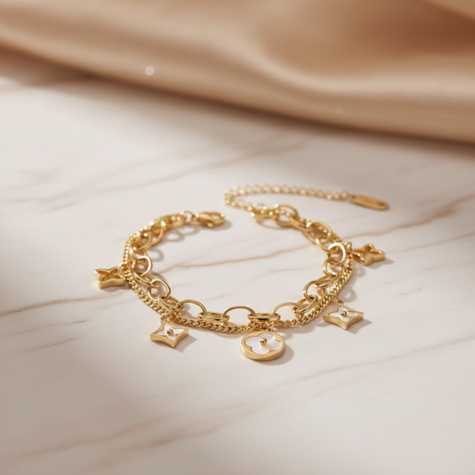 LV-Inspired Floral Charm Bracelet