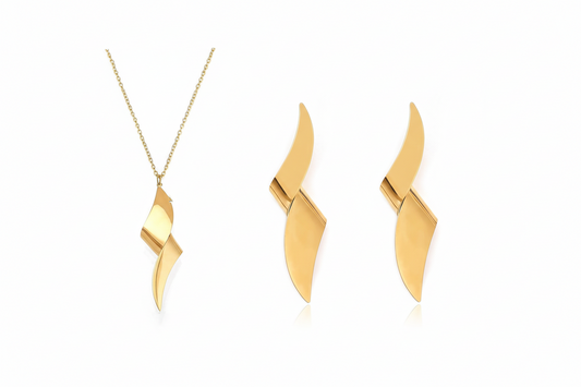 Gold-Plated Twist Pendant Necklace & Matching Earrings Set