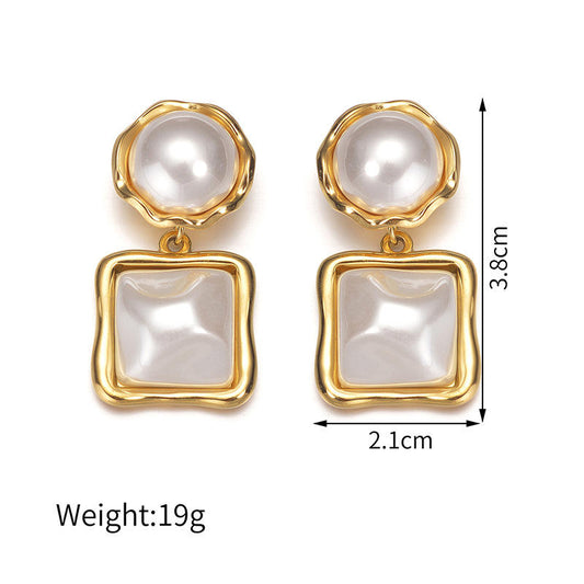Pearl Square Drop Earrings