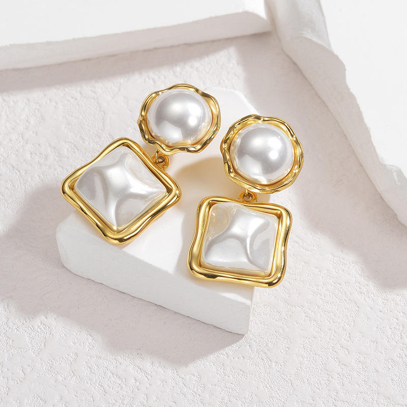 Pearl Square Drop Earrings
