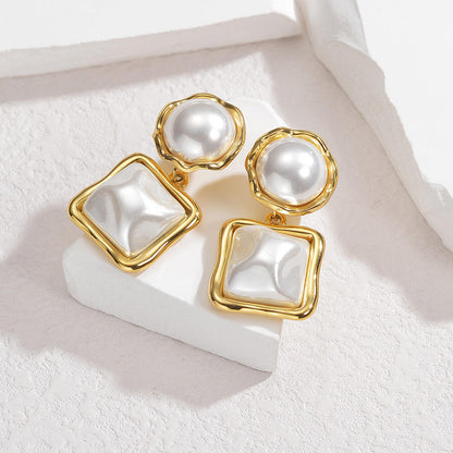 Pearl Square Drop Earrings