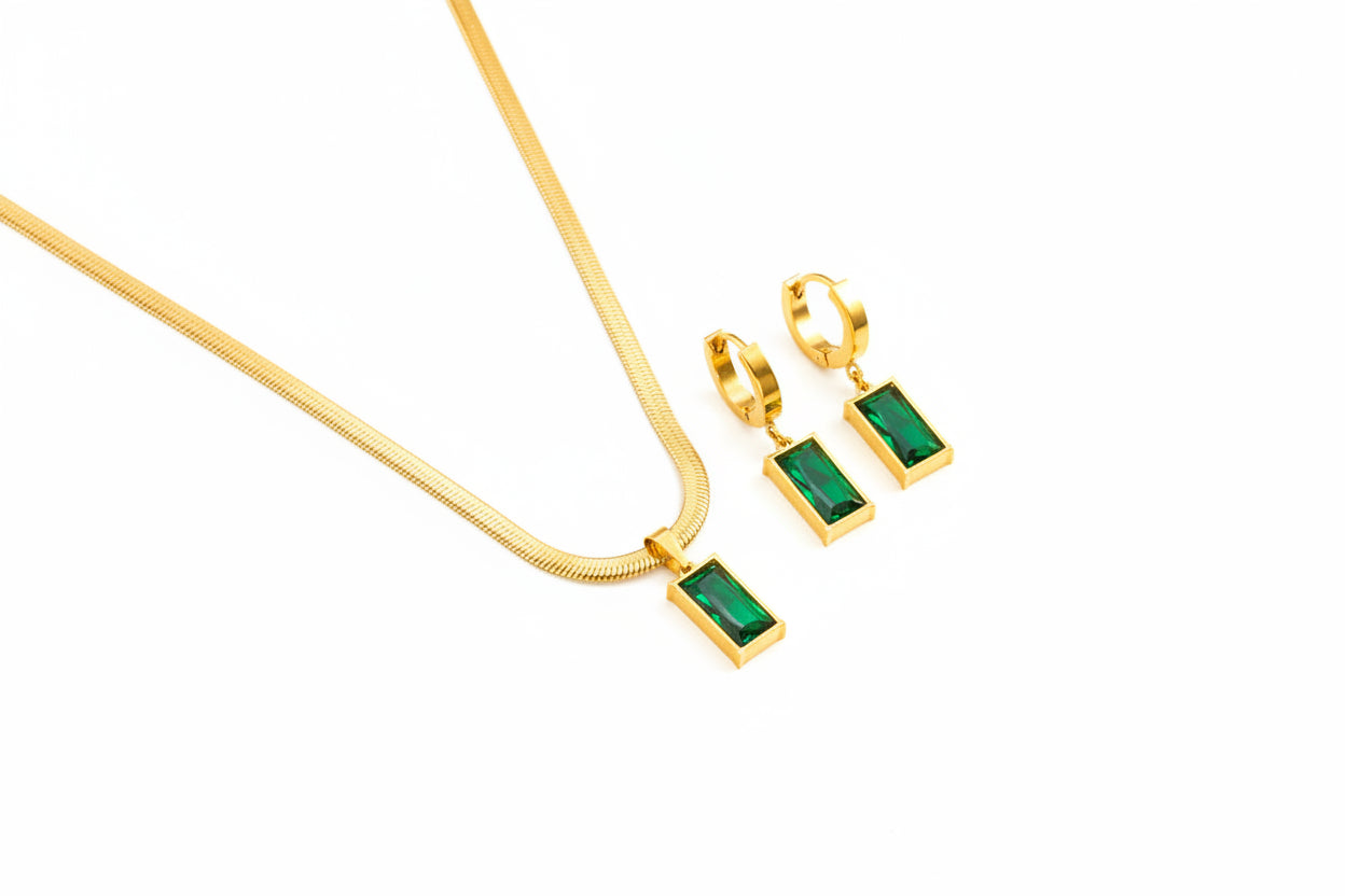 Emerald Green Zircon Necklace & Earring Set