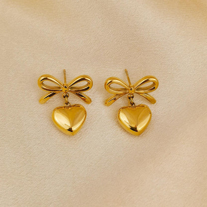 Bow Heart Drop Earrings