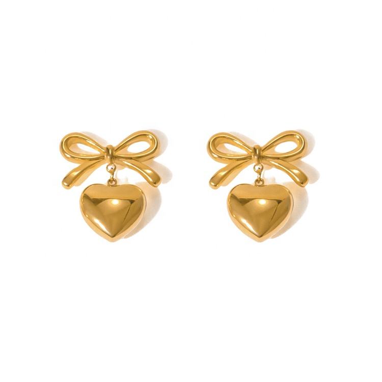 Bow Heart Drop Earrings