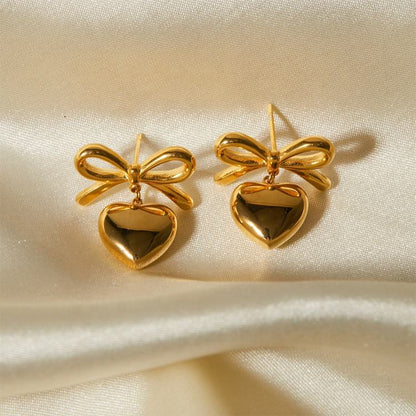 Bow Heart Drop Earrings