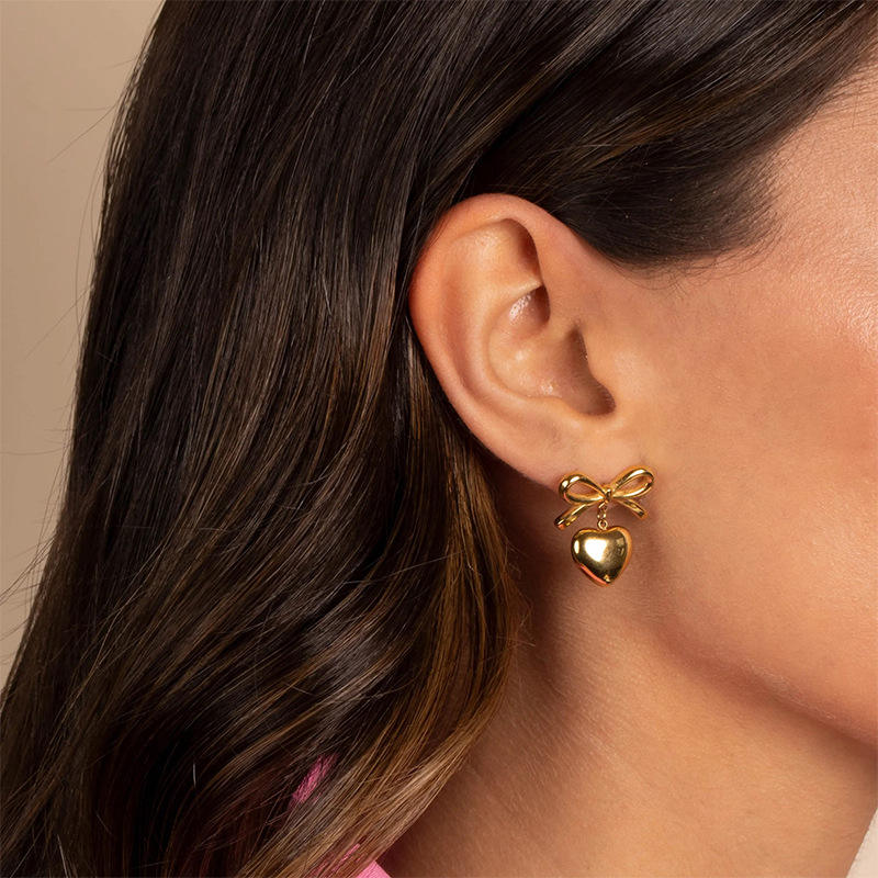 Bow Heart Drop Earrings