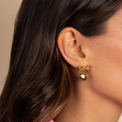 Bow Heart Drop Earrings