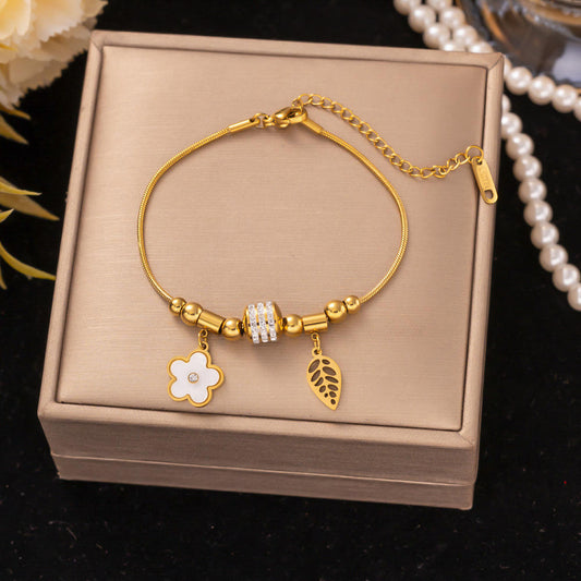 Floral Charm Snake Chain Bracelet
