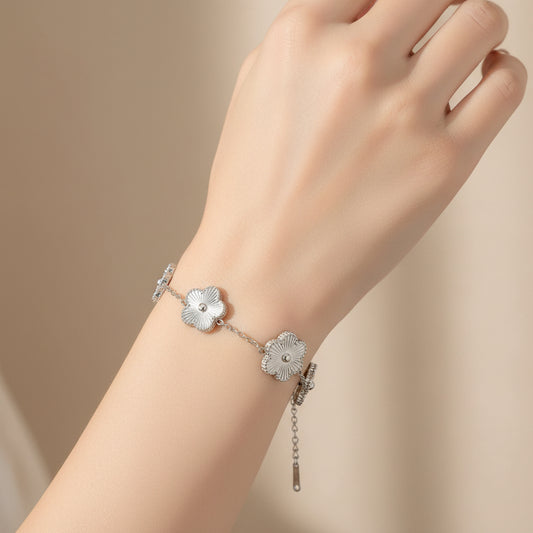 Silver Floral Charm Bracelet