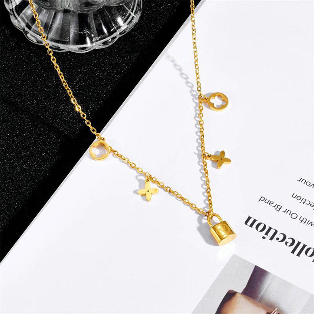LV-Inspired Lock Charm Gold-Plated Necklace
