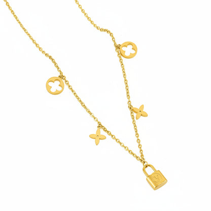 LV-Inspired Lock Charm Gold-Plated Necklace