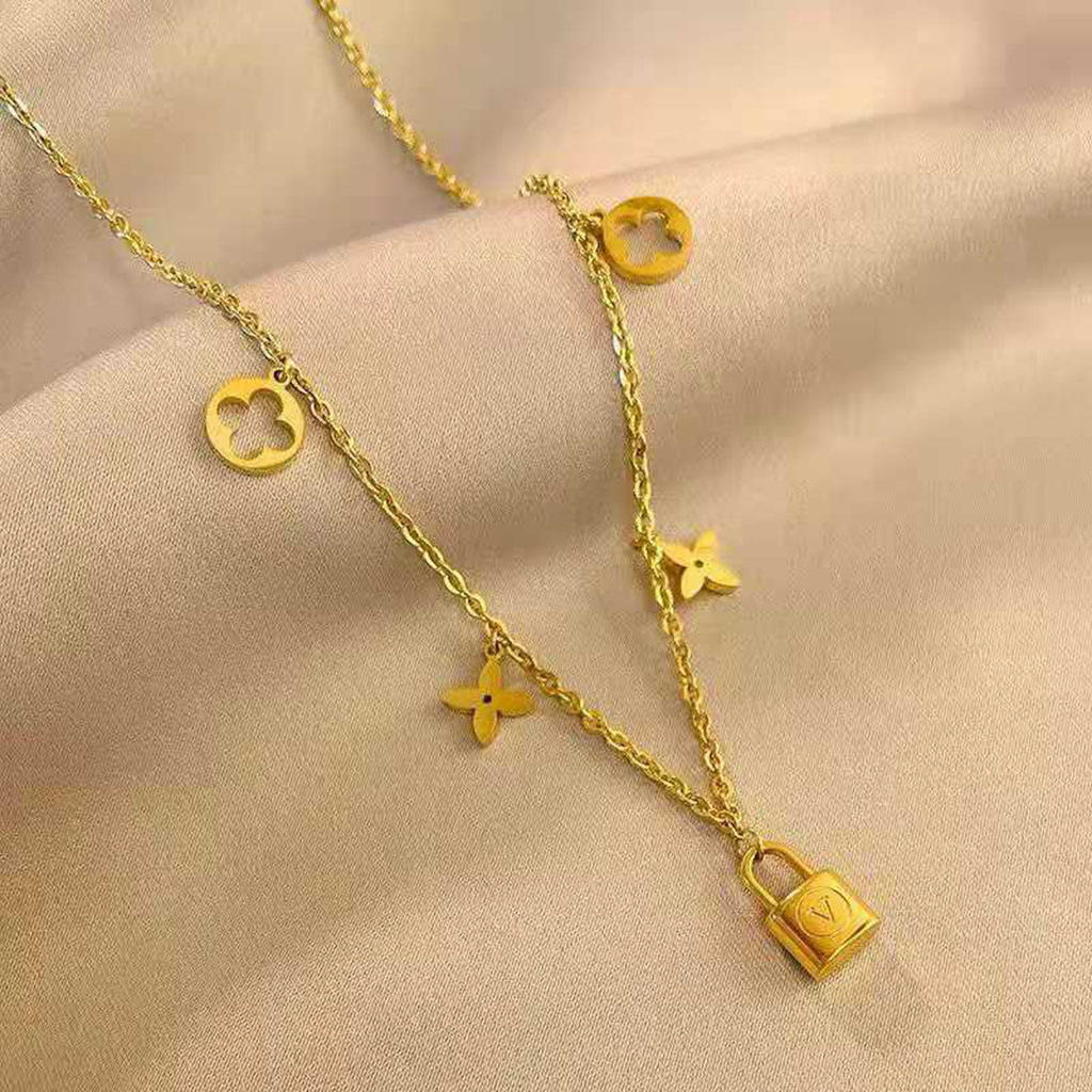 LV-Inspired Lock Charm Gold-Plated Necklace