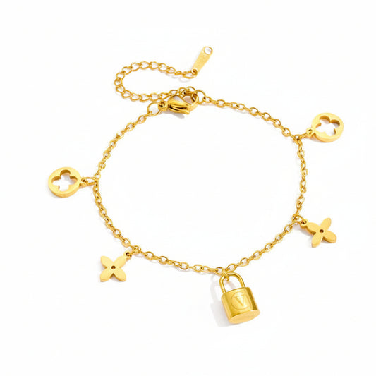 LV-Inspired Lock Charm Gold-Plated Bracelet