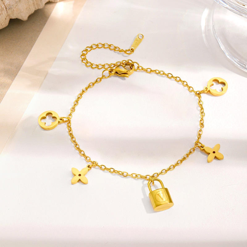 LV-Inspired Lock Charm Gold-Plated Bracelet