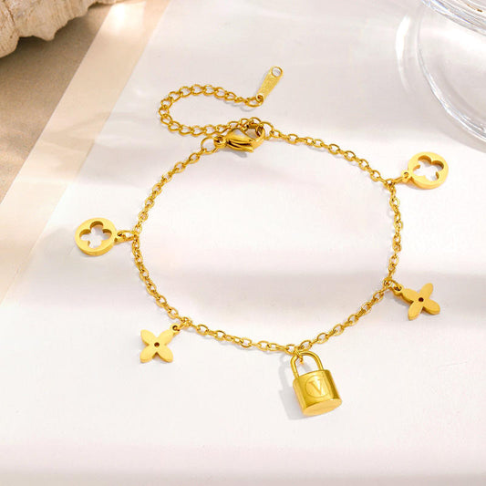 LV-Inspired Lock Charm Gold-Plated Bracelet