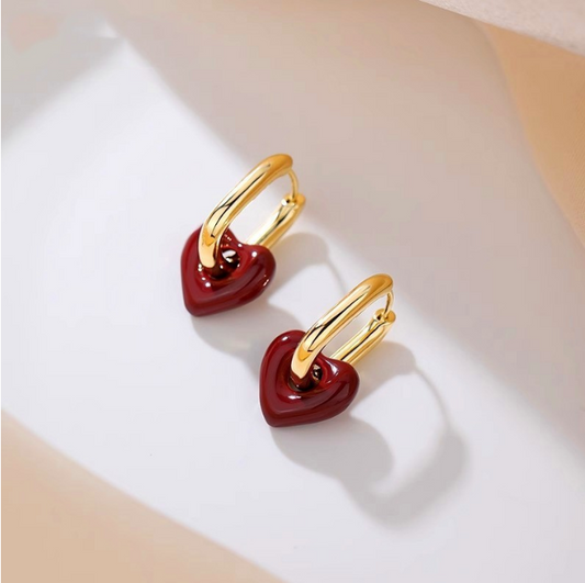 Red Heart Hoop Earrings