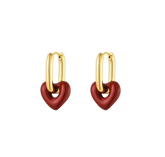 Red Heart Hoop Earrings