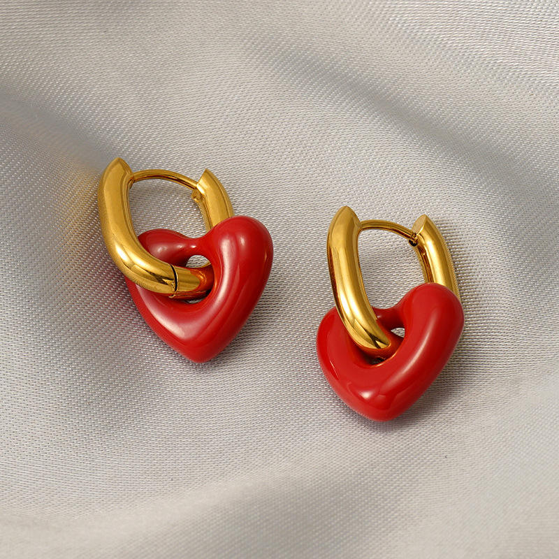 Red Heart Hoop Earrings